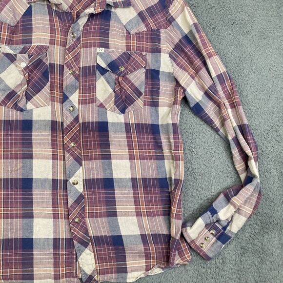 Salt Valley Western Shirt Mens Large Purple Blue Plaid Long Sleeve Pearl Snap - Picture 3 of 13